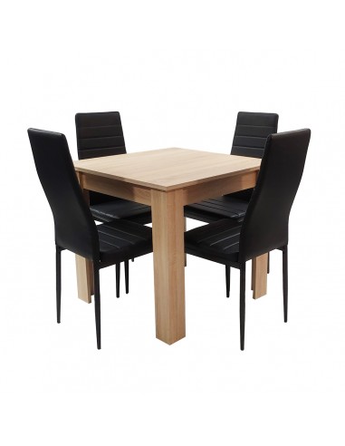 Zestaw stół Modern 80 sonoma i 4 czarne krzesła Nicea