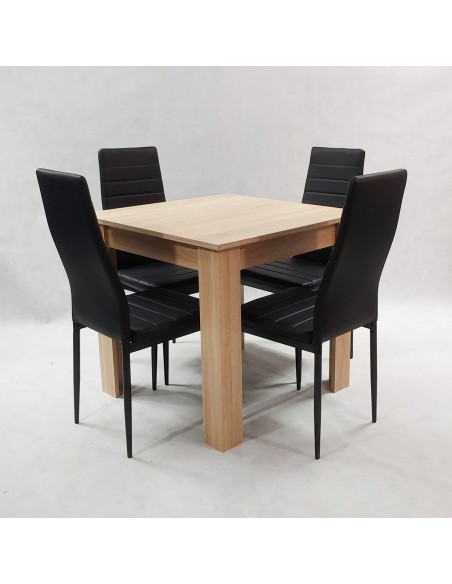 Zestaw stół Modern 80 sonoma i 4 czarne krzesła Nicea
