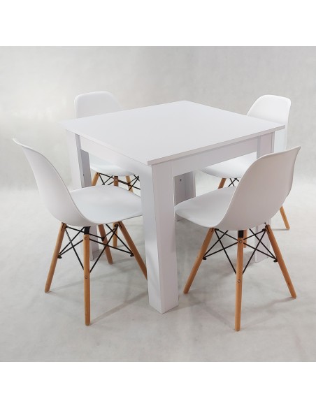Zestaw stół Modern 80 biały i 4 krzesła Milano beżowe