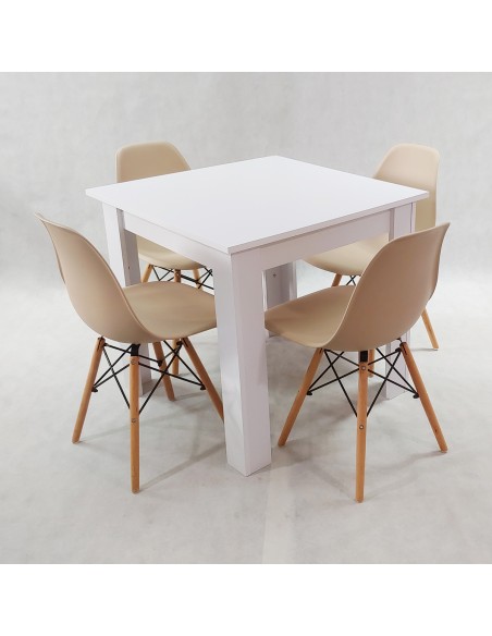Zestaw stół Modern 80 biały i 4 krzesła Milano beżowe