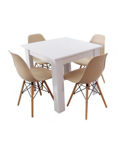Zestaw stół Modern 80 biały i 4 krzesła Milano beżowe