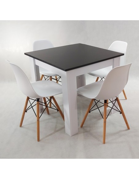 Zestaw stół Modern 80 BW i 4 krzesła Milano białe