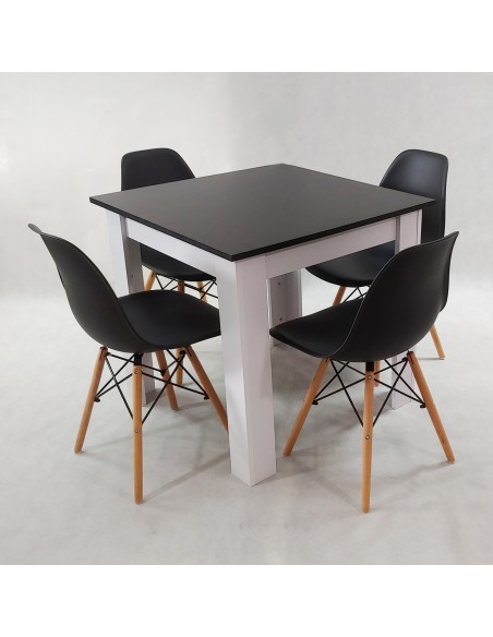 Zestaw stół Modern 80 BW i 4 krzesła Milano czarne