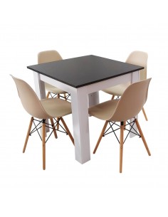 Zestaw stół Modern 80 BW i 4 krzesła Milano beżowe