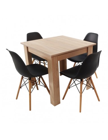 Zestaw stół Modern 80 sonoma i 4 krzesła Milano czarne