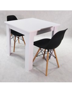 Zestaw stół Modern 80 biały i 2 krzesła Milano czarne 2
