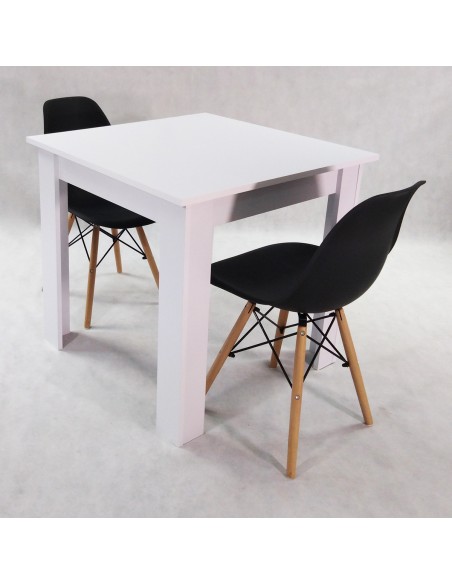 Zestaw stół Modern 80 biały i 2 krzesła Milano czarne