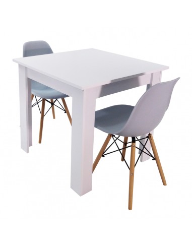 Zestaw stół Modern 80 biały i 2 krzesła Milano szare