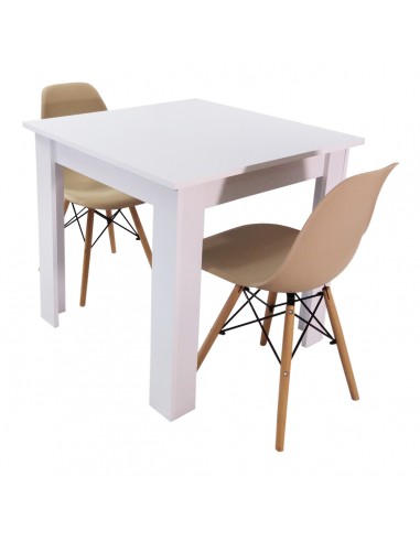Zestaw stół Modern 80 biały i 2 krzesła Milano beżowe