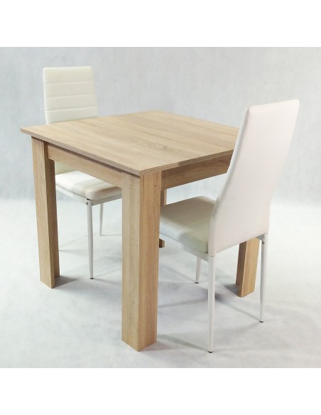 Zestaw stół Modern 80 sonoma i 2 białe krzesła Nicea