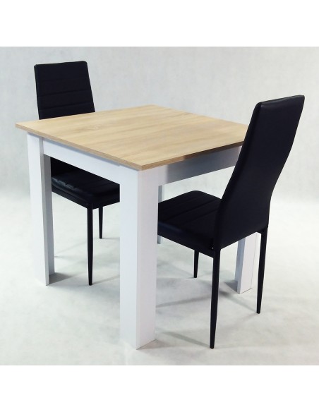 Zestaw stół Modern 80 sonoma i 2 czarne krzesła Nicea