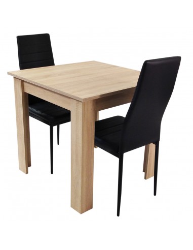 Zestaw stół Modern 80 sonoma i 2 czarne krzesła Nicea