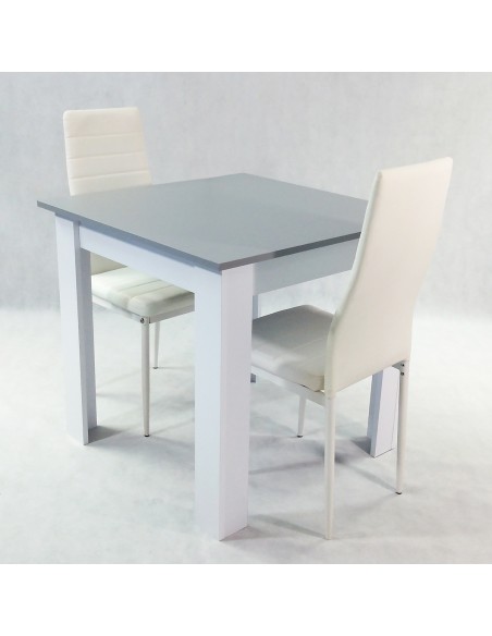 Zestaw stół Modern 80 BW i 2 białe krzesła Nicea