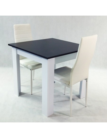 Zestaw stół Modern 80 BW i 2 białe krzesła Nicea