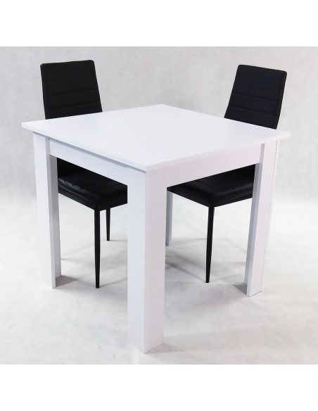 Zestaw stół Modern 80 biały i 2 czarne krzesła Nicea