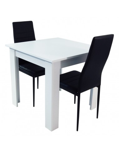 Zestaw stół Modern 80 biały i 2 czarne krzesła Nicea