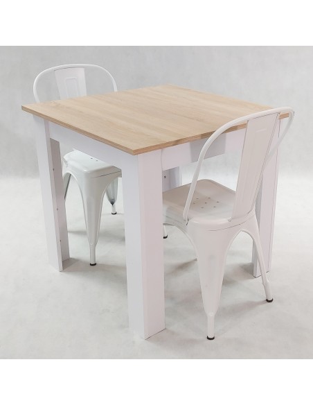 Zestaw stół Modern 80 sonoma i 2 krzesła Paris białe