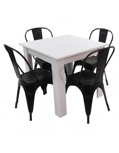 Zestaw stół Modern 80 biały i 4 krzesła Paris czarne