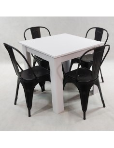 Zestaw stół Modern 80 biały i 4 krzesła Paris czarne 2
