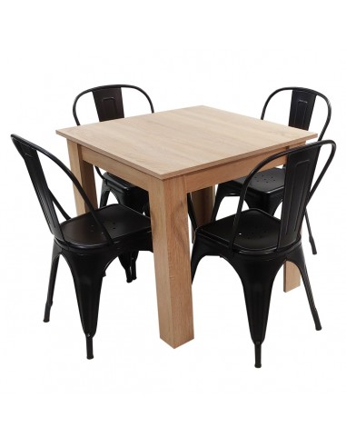 Zestaw stół Modern 80 sonoma i 4 krzesła Paris czarne