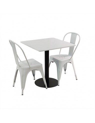Zestaw stół Dakota 70x70 cm i 2 krzesła metalowe PARIS białe