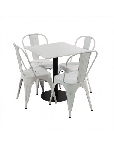 Zestaw stół Dakota 70x70 cm i 4 krzesła metalowe PARIS białe