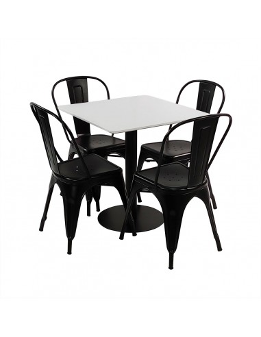 Zestaw stół Dakota 70x70 cm i 4 krzesła metalowe PARIS czarne