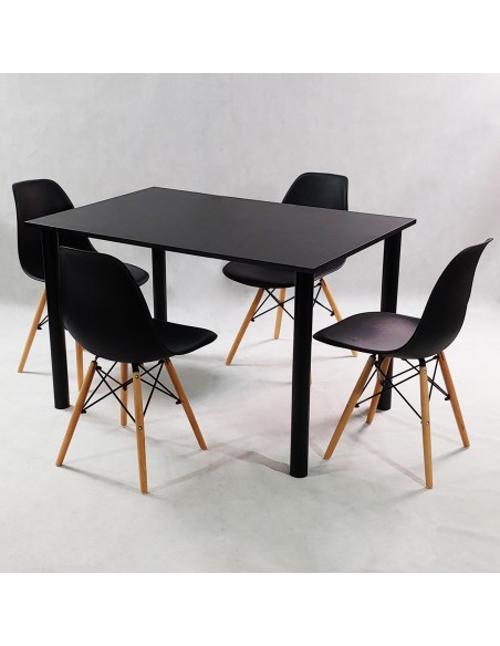 Zestaw stół Lugano 120 czarny i 4 krzesła Milano czarne