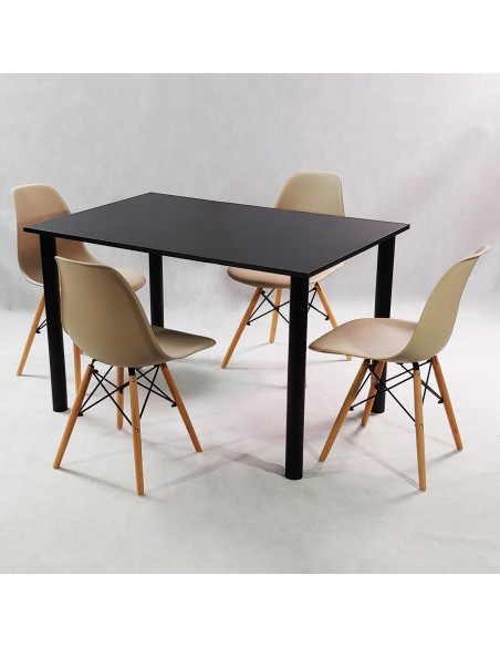 Zestaw stół Lugano 120 czarny i 4 krzesła Milano beżowe