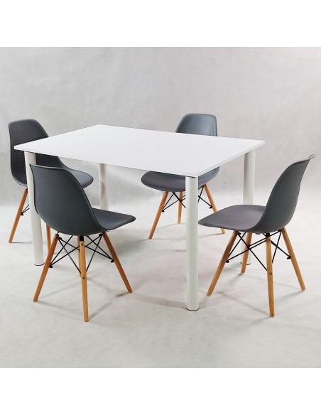 Zestaw stół Lugano 120 czarny i 4 krzesła Milano beżowe