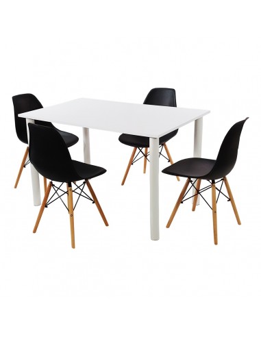 Zestaw stół Lugano 120 biały i 4 krzesła Milano czarne