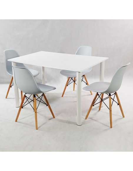 Zestaw stół Lugano 120 biały i 4 krzesła Milano szare