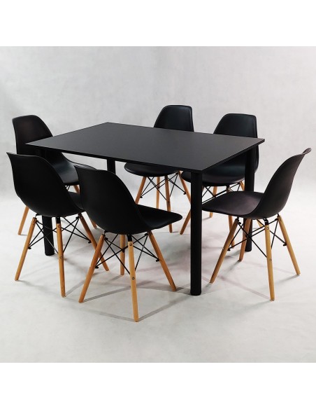 Zestaw stół Lugano 120 czarny i 6 krzeseł Milano czarnych