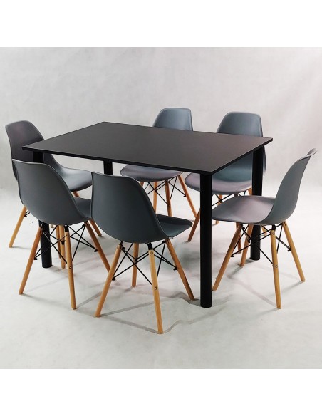 Zestaw stół Lugano 120 czarny i 6 krzeseł Milano grafitowych