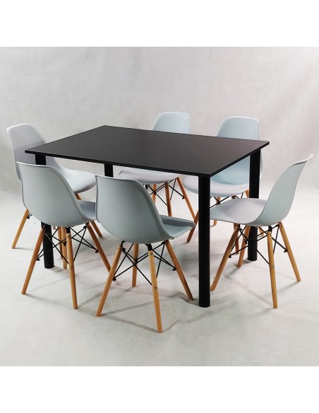 Zestaw stół Lugano 120 czarny i 6 krzeseł Milano szarych