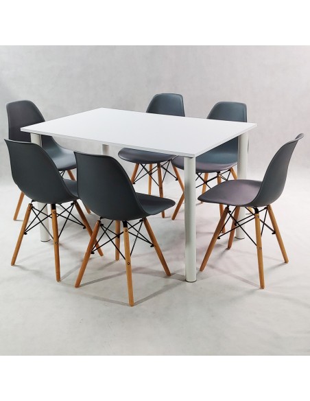 Zestaw stół Lugano 120 biały i 6 krzeseł Milano czarnych