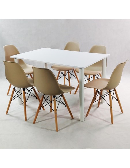 Zestaw stół Lugano 120 biały i 6 krzeseł Milano beżowych