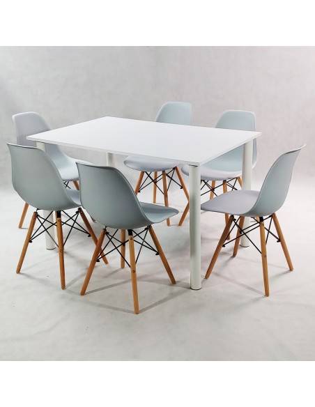 Zestaw stół Lugano 120 biały i 6 krzeseł Milano szarych