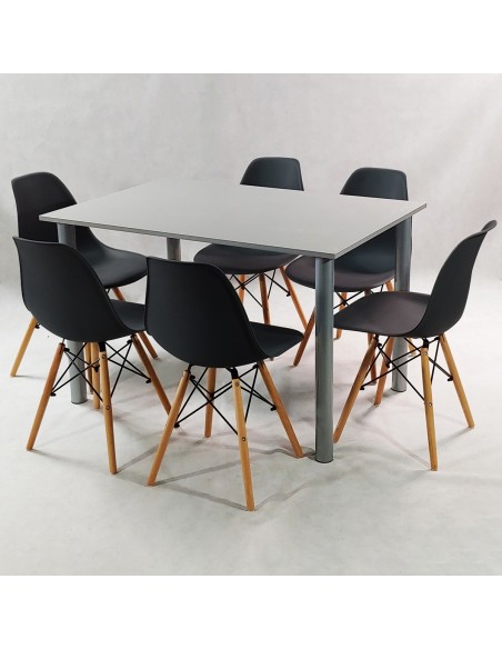 Zestaw stół Lugano 120 szary i 6 krzeseł Milano czarnych