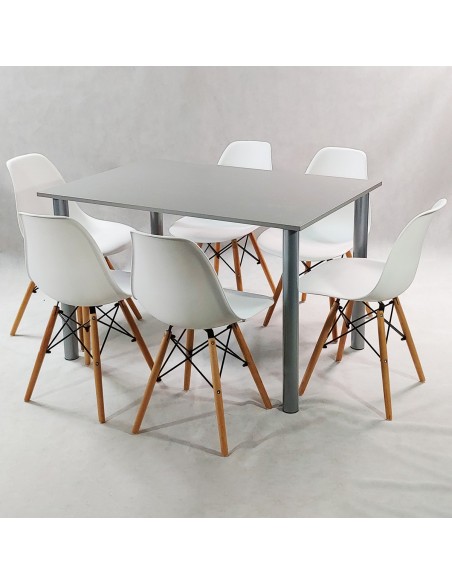 Zestaw stół Lugano 120 szary i 6 krzeseł Milano białych