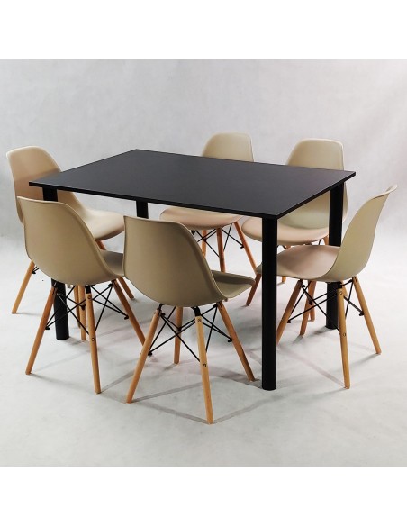 Zestaw stół Lugano 120 szary i 6 krzeseł Milano beżowych