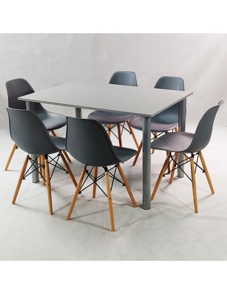 Zestaw stół Lugano 120 szary i 6 krzeseł Milano beżowych