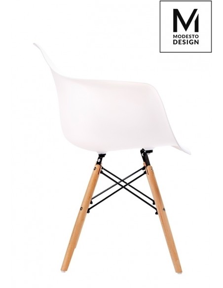 MODESTO fotel DAW DSW biały - polipropylen, nogi bukowe