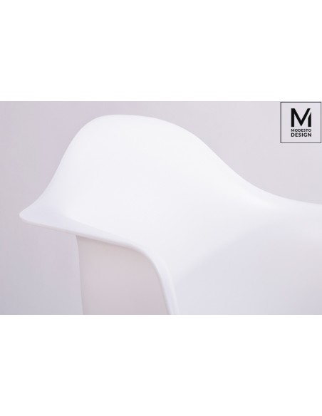 MODESTO fotel DAW DSW biały - polipropylen, nogi bukowe