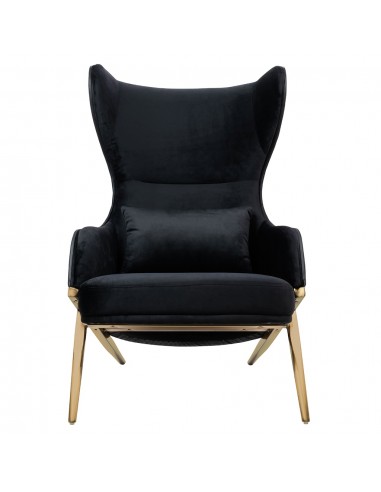 Fotel HAMPTON VELVET czarny, ekoskóra czarna - złota podstawa