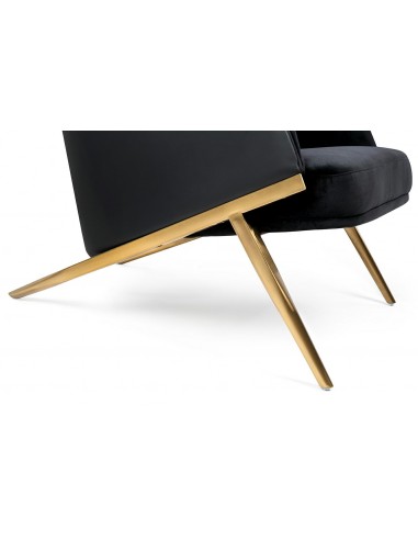 Fotel HAMPTON VELVET czarny, ekoskóra czarna - złota podstawa