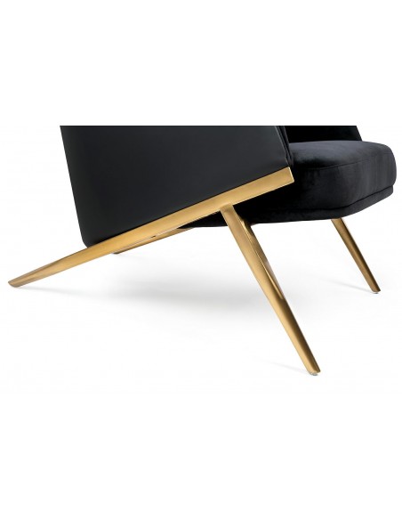 Fotel HAMPTON VELVET czarny, ekoskóra czarna - złota podstawa