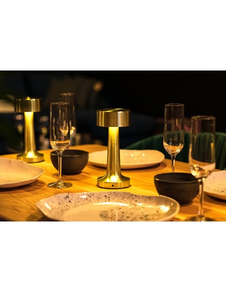 Lampa biurkowa LEE złota - wbudowana bateria, LED