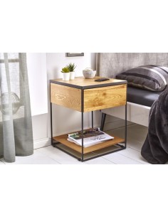 INVICTA stolik nocny SCORPION 40 cm dąb - lite drewno, metal 2