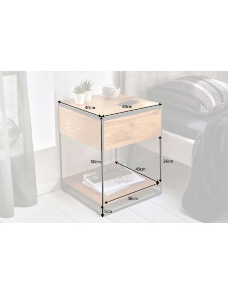 INVICTA stolik nocny SCORPION 40 cm dąb - lite drewno, metal